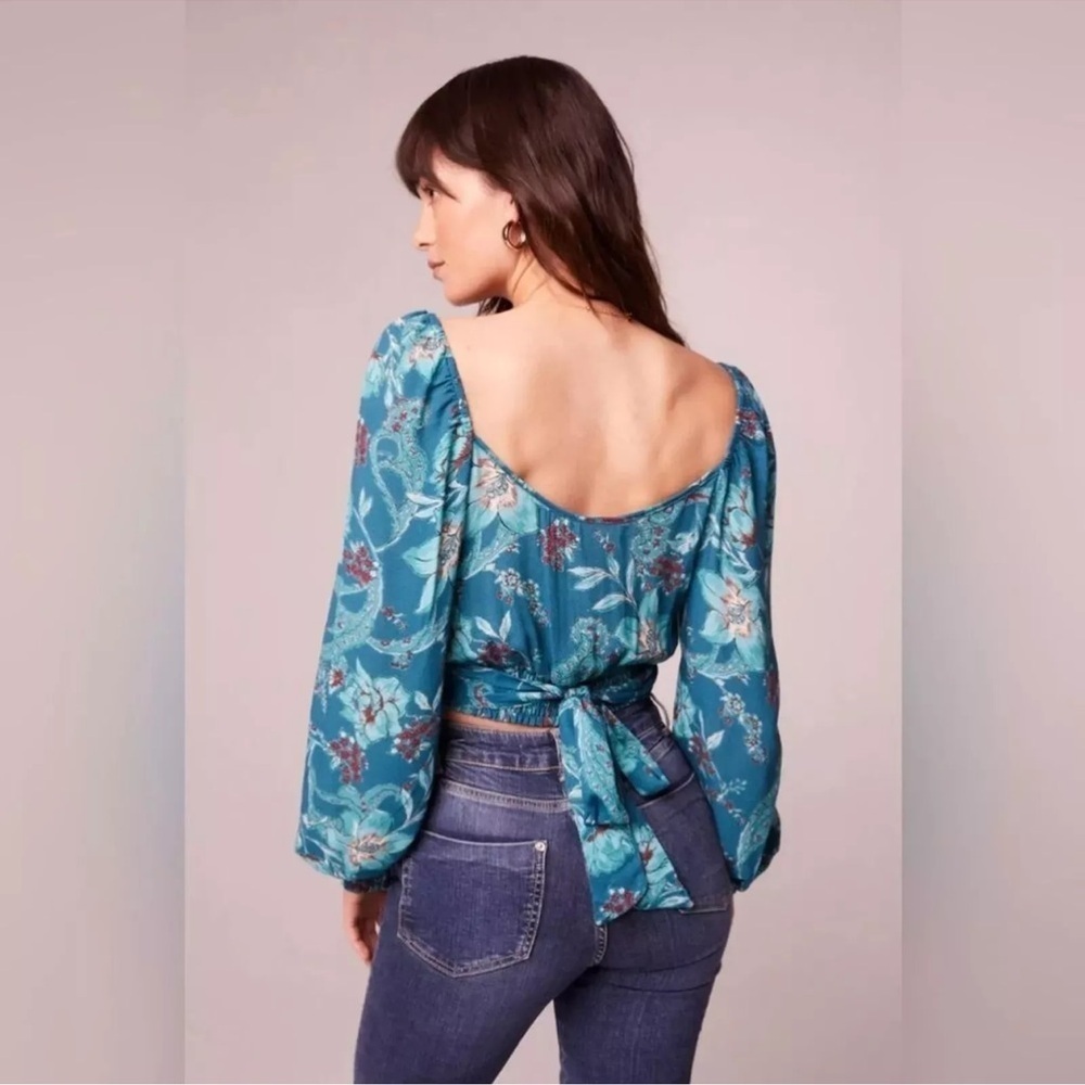 NWT Band of the Free Sybille Teal Floral Crossover Crop Top Size Large - Picture 2 of 7